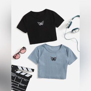 NEW Girl's 2 Pack Butterfly Print Short Sleeve Crop Tops